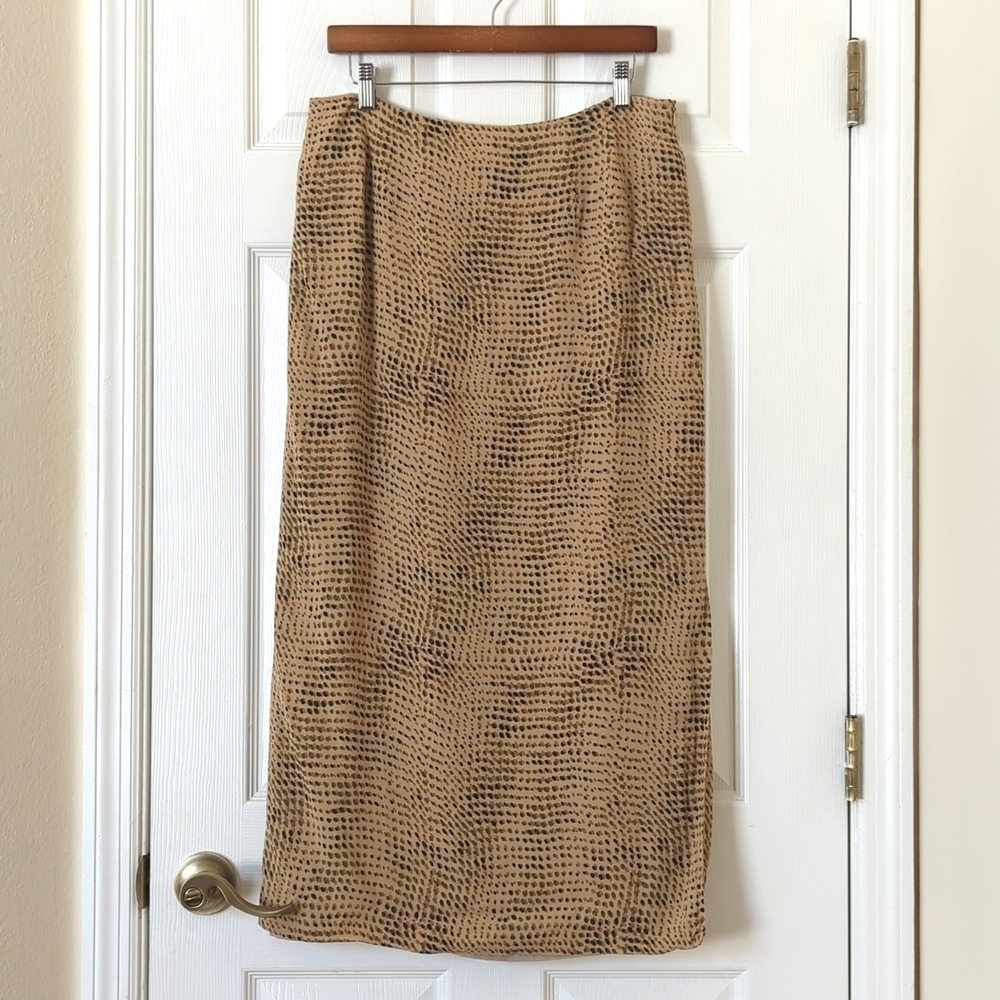 Susan Bristol Y2K Vintage Light Spotted Print High Waisted Midi Skirt Tan 12
